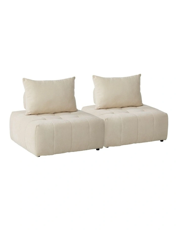 Oikiture 2x Chenille Modular Sofa Floor Lounge Chair w/Pillow TOFU Armless Beige image 1