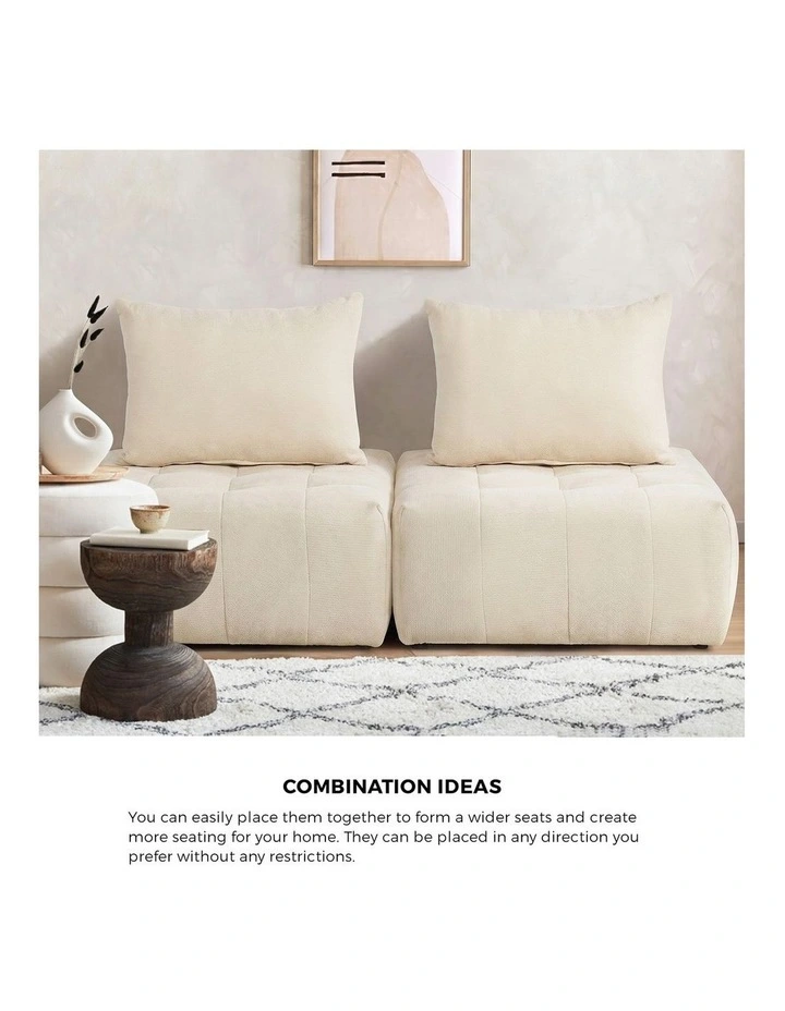 Oikiture 2x Chenille Modular Sofa Floor Lounge Chair w/Pillow TOFU Armless Beige image 5