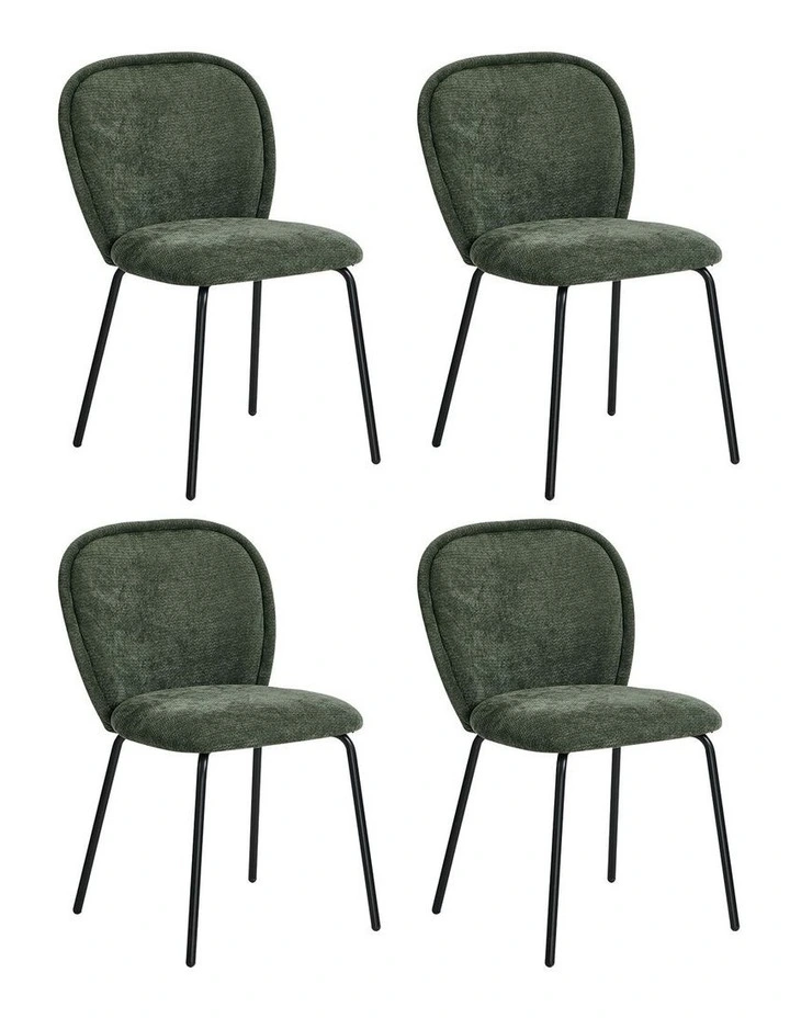 Oikiture 4x Dining Chairs Kitchen Accent Chairs Chenille Pad Metal Legs Green image 1