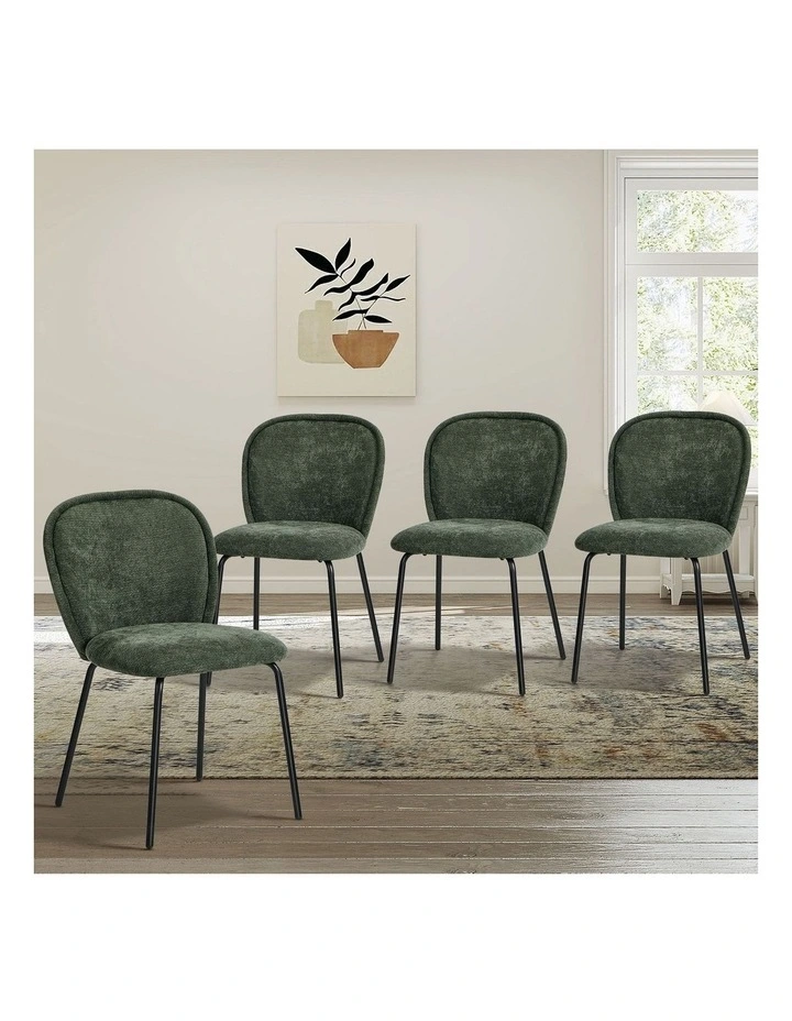 Oikiture 4x Dining Chairs Kitchen Accent Chairs Chenille Pad Metal Legs Green image 4
