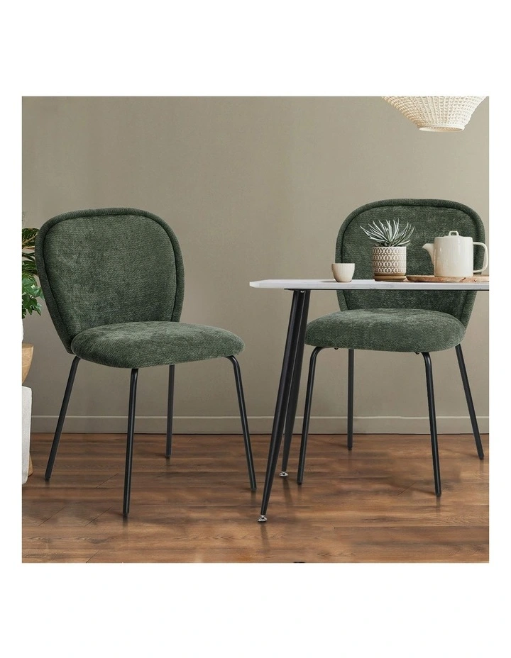 Oikiture 4x Dining Chairs Kitchen Accent Chairs Chenille Pad Metal Legs Green image 5