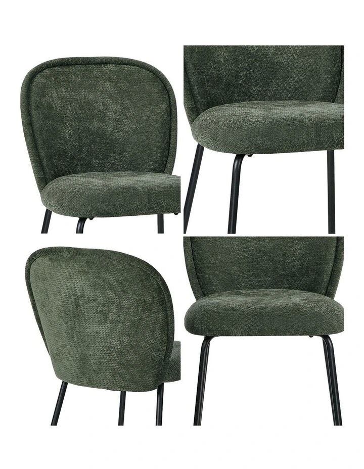 Oikiture 4x Dining Chairs Kitchen Accent Chairs Chenille Pad Metal Legs Green image 7