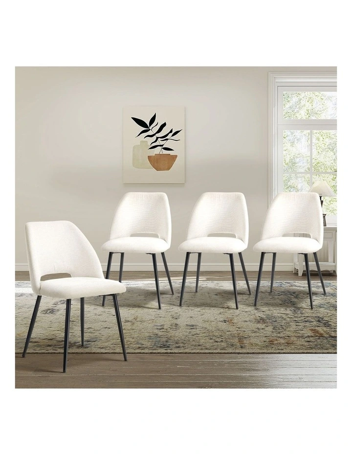 Oikiture 4x Dining Chair Accent Chairs Linen Fabric Biege image 4