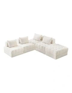 Oikiture 5 Seater Boucle Modular Sofa & Ottoman Set Armless TOFU Back White