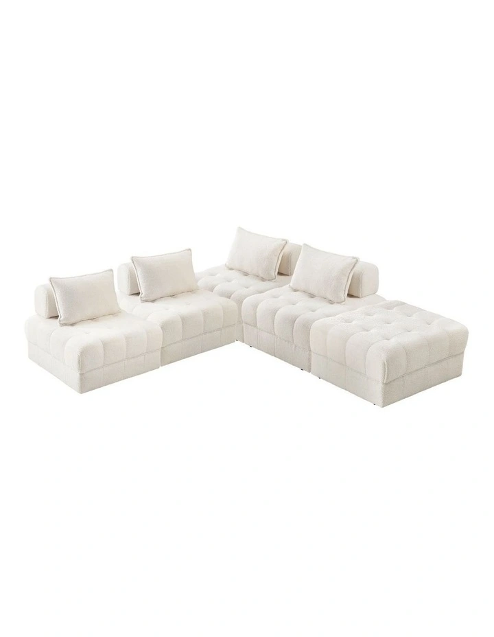 Oikiture 5 Seater Boucle Modular Sofa & Ottoman Set Armless TOFU Back White image 1