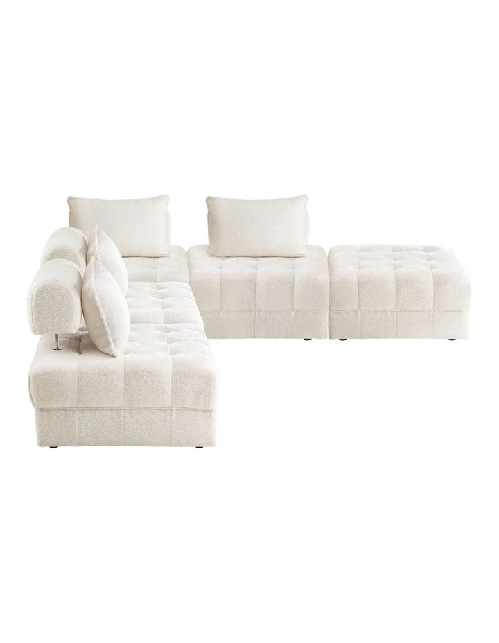 Oikiture 5 Seater Boucle Modular Sofa & Ottoman Set Armless TOFU Back White image 2