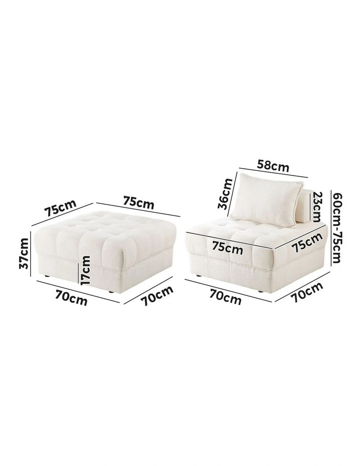 Oikiture 5 Seater Boucle Modular Sofa & Ottoman Set Armless TOFU Back White image 3
