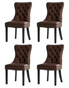 Oikiture 4x Dining Chairs Upholstered French Provincial Tufted PU Leather Brown