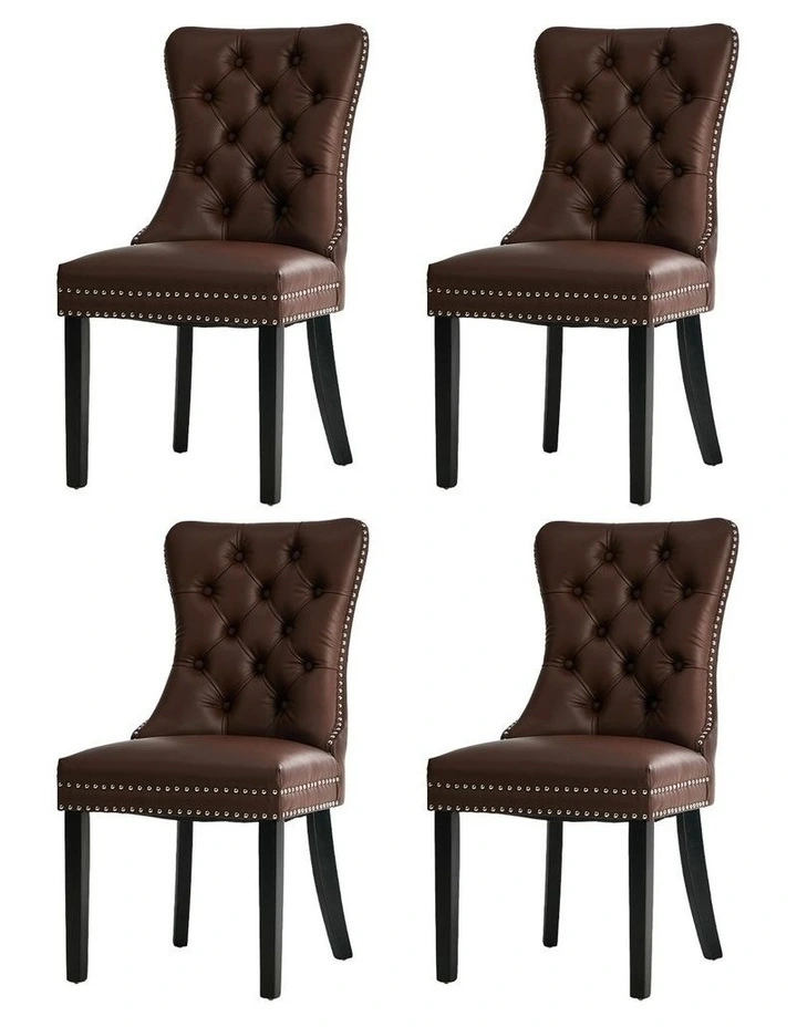 Oikiture 4x Dining Chairs Upholstered French Provincial Tufted PU Leather Brown image 1