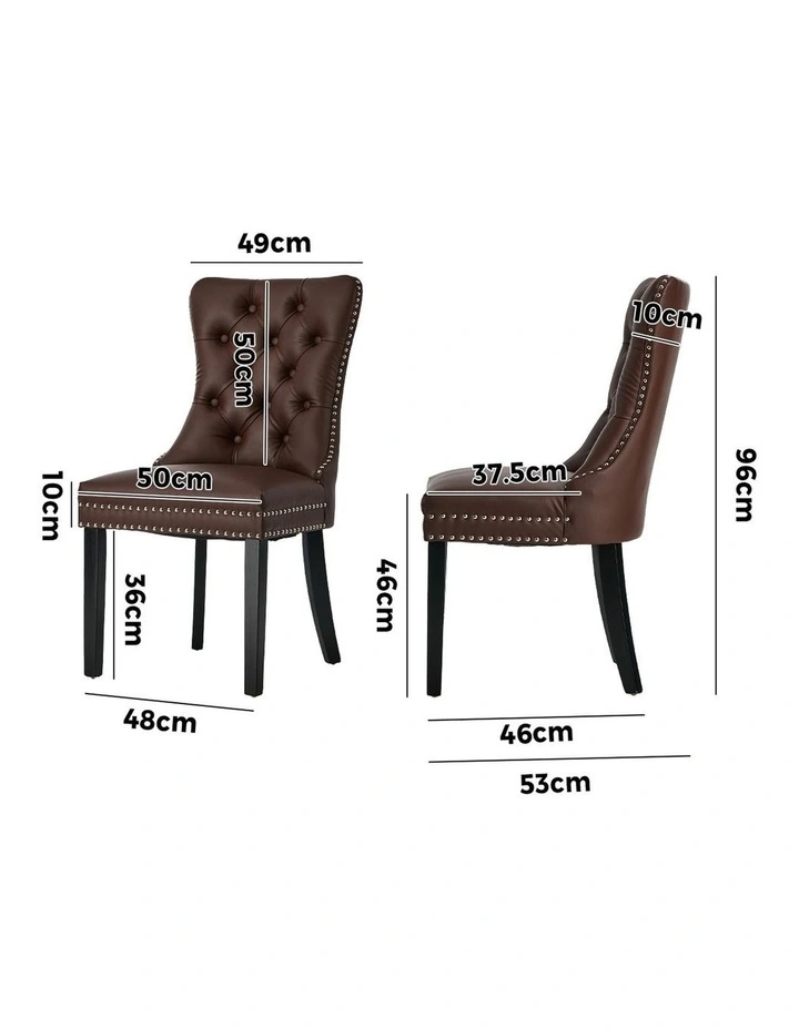 Oikiture 4x Dining Chairs Upholstered French Provincial Tufted PU Leather Brown image 3