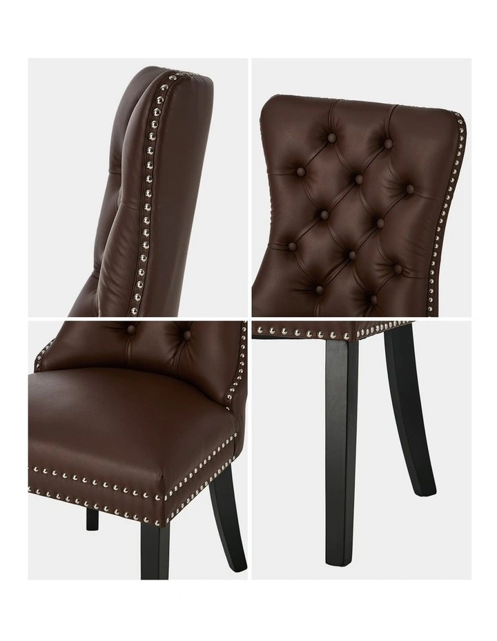 Oikiture 4x Dining Chairs Upholstered French Provincial Tufted PU Leather Brown image 6