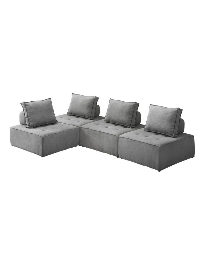 Oikiture 4PCS Modular Sofa Lounge Chair Armless TOFU Back Linen Grey image 1