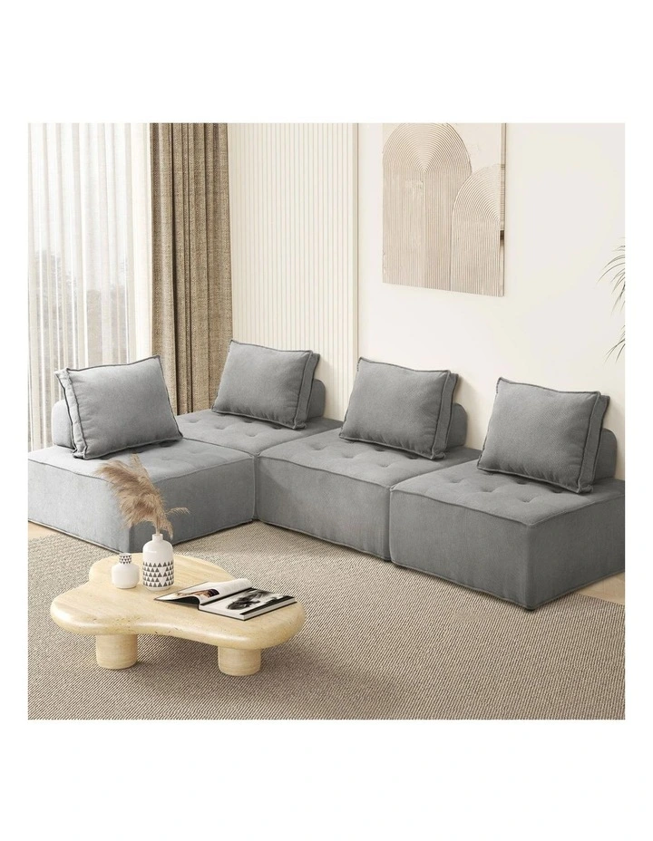 Oikiture 4PCS Modular Sofa Lounge Chair Armless TOFU Back Linen Grey image 4