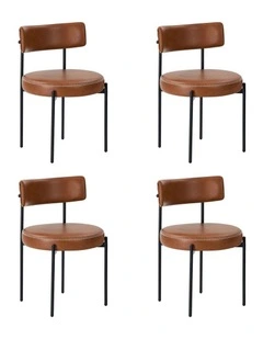 Oikiture 4x Dining Chair Round Kitchen Lounge Seats PU Leather Brown