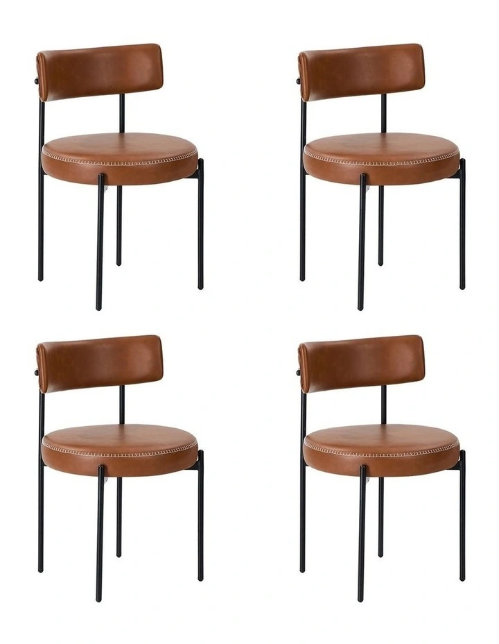 Oikiture 4x Dining Chair Round Kitchen Lounge Seats PU Leather Brown image 1