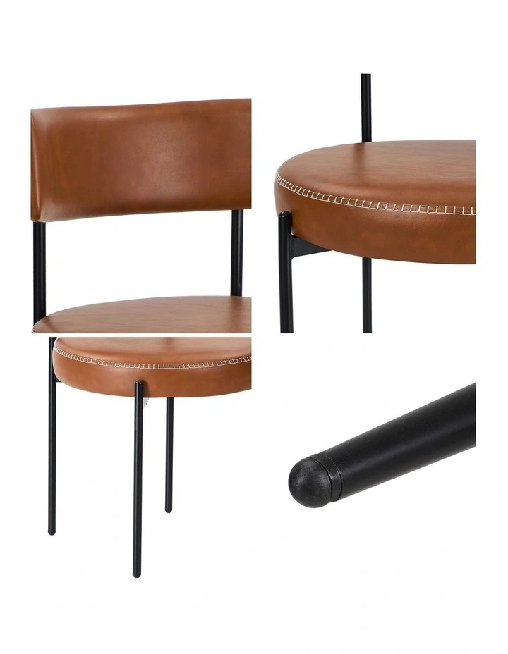 Oikiture 4x Dining Chair Round Kitchen Lounge Seats PU Leather Brown image 6
