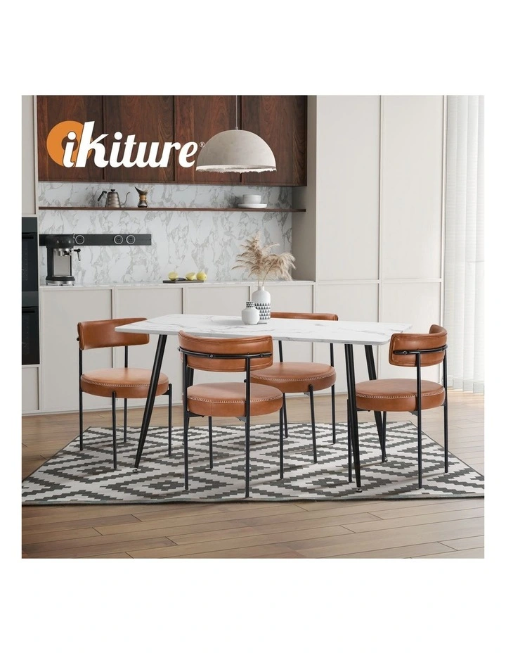 Oikiture 4x Dining Chair Round Kitchen Lounge Seats PU Leather Brown image 7