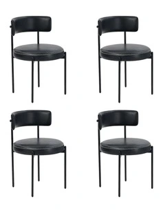 Oikiture 4x Dining Chair Round Kitchen Lounge Seats PU Leather Black