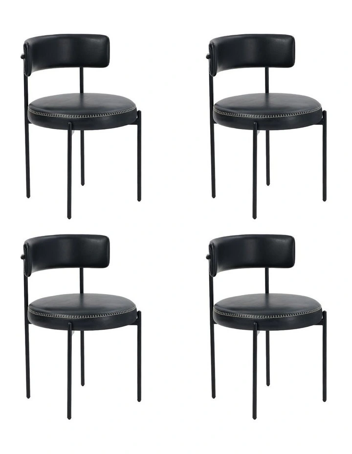 Oikiture 4x Dining Chair Round Kitchen Lounge Seats PU Leather Black image 4