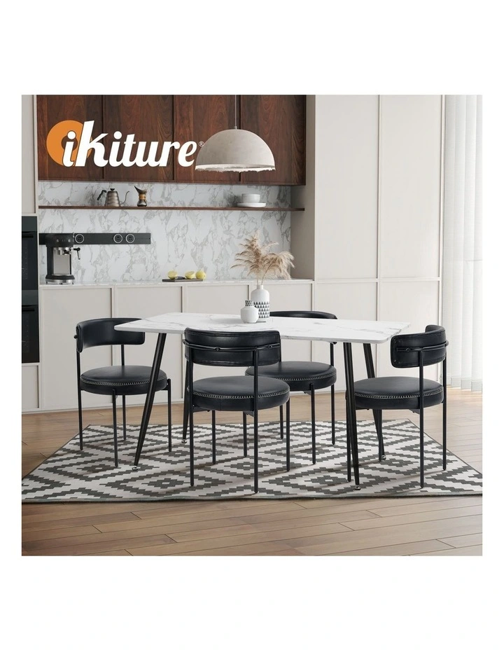 Oikiture 4x Dining Chair Round Kitchen Lounge Seats PU Leather Black image 7