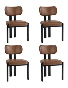 Oikiture Set of 4 Dining Chairs Faux Leather Fabric Kitchen Chair Padded Seat Brown