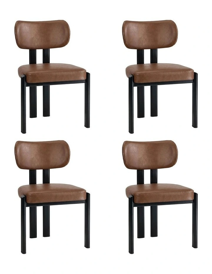Oikiture Set of 4 Dining Chairs Faux Leather Fabric Kitchen Chair Padded Seat Brown image 1