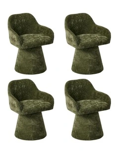 Oikiture 4x Dining Chair Swivel Armchair Lounge Accent Chairs Chenille Green