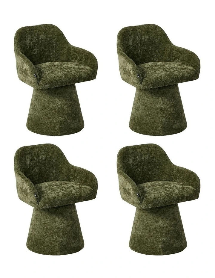 Oikiture 4x Dining Chair Swivel Armchair Lounge Accent Chairs Chenille Green image 1