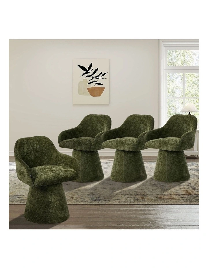 Oikiture 4x Dining Chair Swivel Armchair Lounge Accent Chairs Chenille Green image 4
