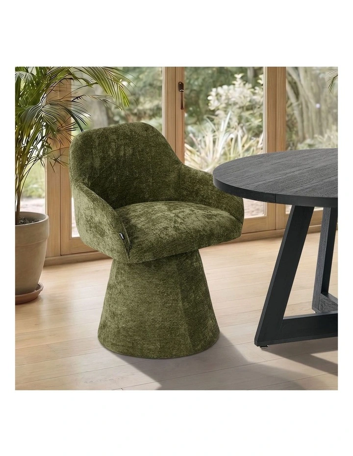 Oikiture 4x Dining Chair Swivel Armchair Lounge Accent Chairs Chenille Green image 5