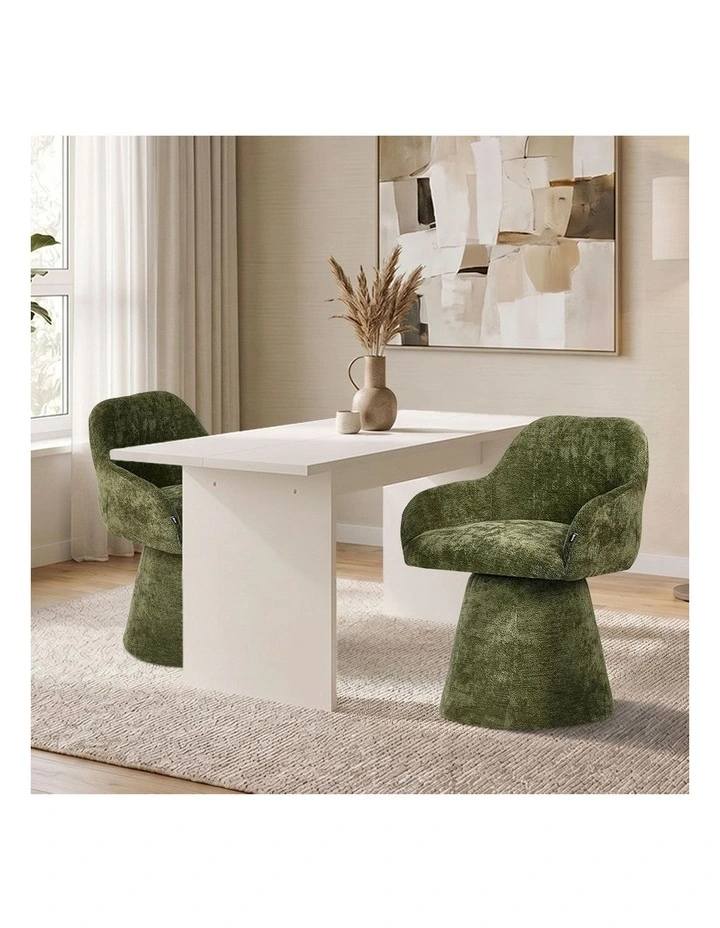 Oikiture 4x Dining Chair Swivel Armchair Lounge Accent Chairs Chenille Green image 7