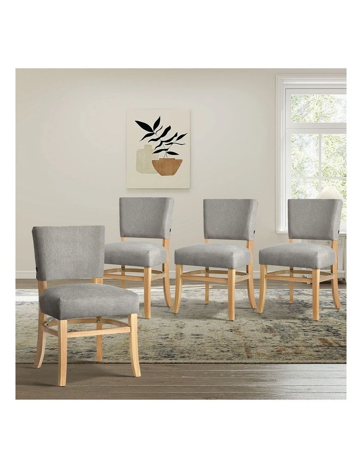 Oikiture 4x Dining Chairs Wooden Kitchen Seat Rubberwood Frame Accent Chair Grey image 4