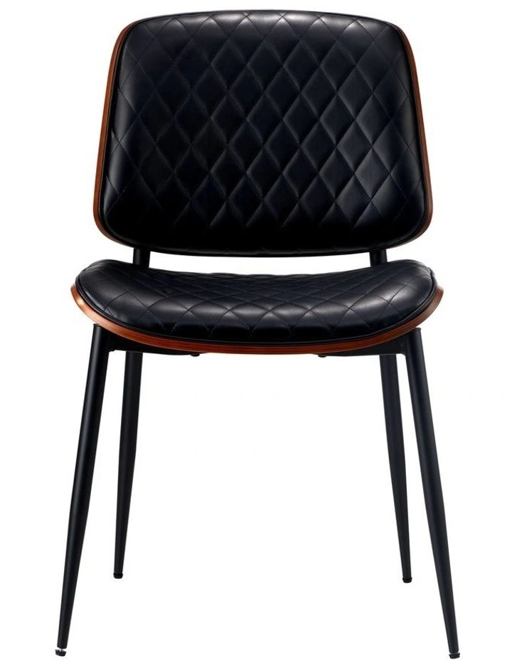 Oikiture 4x Dining Chairs Retro Faux Leather Solid Beech Wood Metal Legs Black image 2