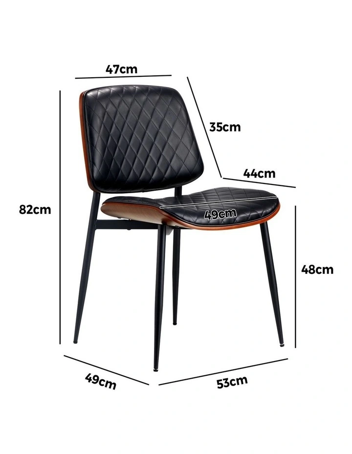 Oikiture 4x Dining Chairs Retro Faux Leather Solid Beech Wood Metal Legs Black image 3