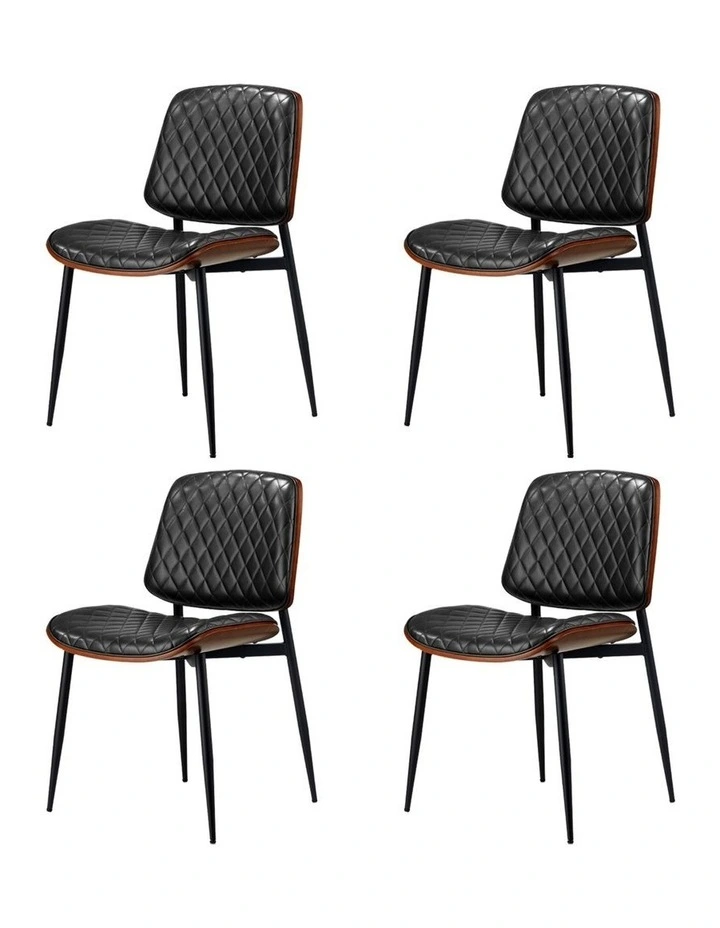 Oikiture 4x Dining Chairs Retro Faux Leather Solid Beech Wood Metal Legs Black image 4