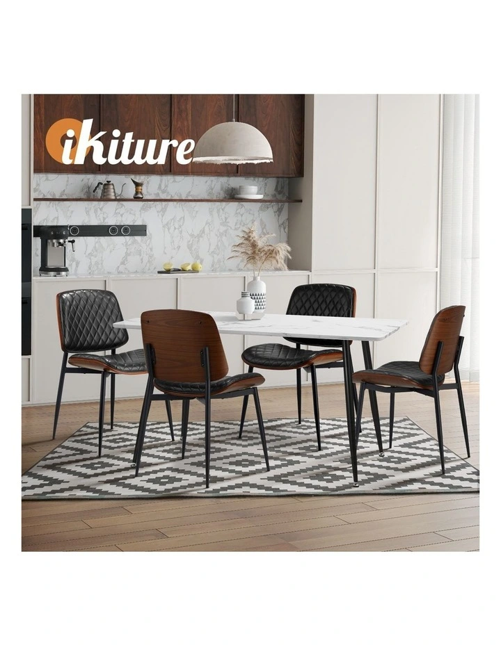 Oikiture 4x Dining Chairs Retro Faux Leather Solid Beech Wood Metal Legs Black image 6