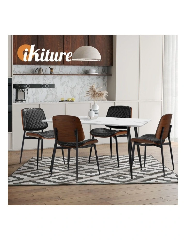 Oikiture 4x Dining Chairs Retro Faux Leather Solid Beech Wood Metal Legs Black image 7