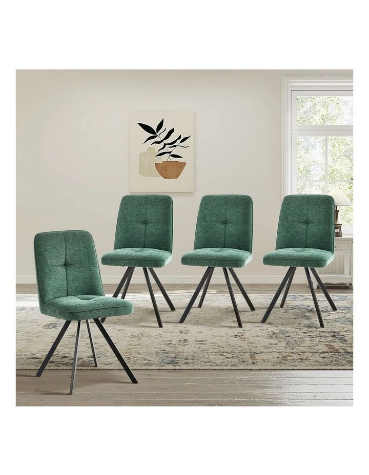 Oikiture 4x Dining Chair Kitchen Seat Linen Fabric Accent Chair Green image 4