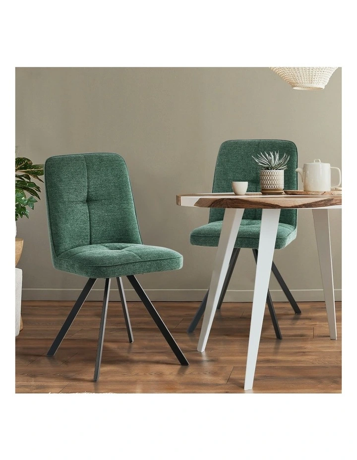 Oikiture 4x Dining Chair Kitchen Seat Linen Fabric Accent Chair Green image 5