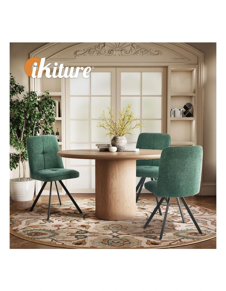 Oikiture 4x Dining Chair Kitchen Seat Linen Fabric Accent Chair Green image 7
