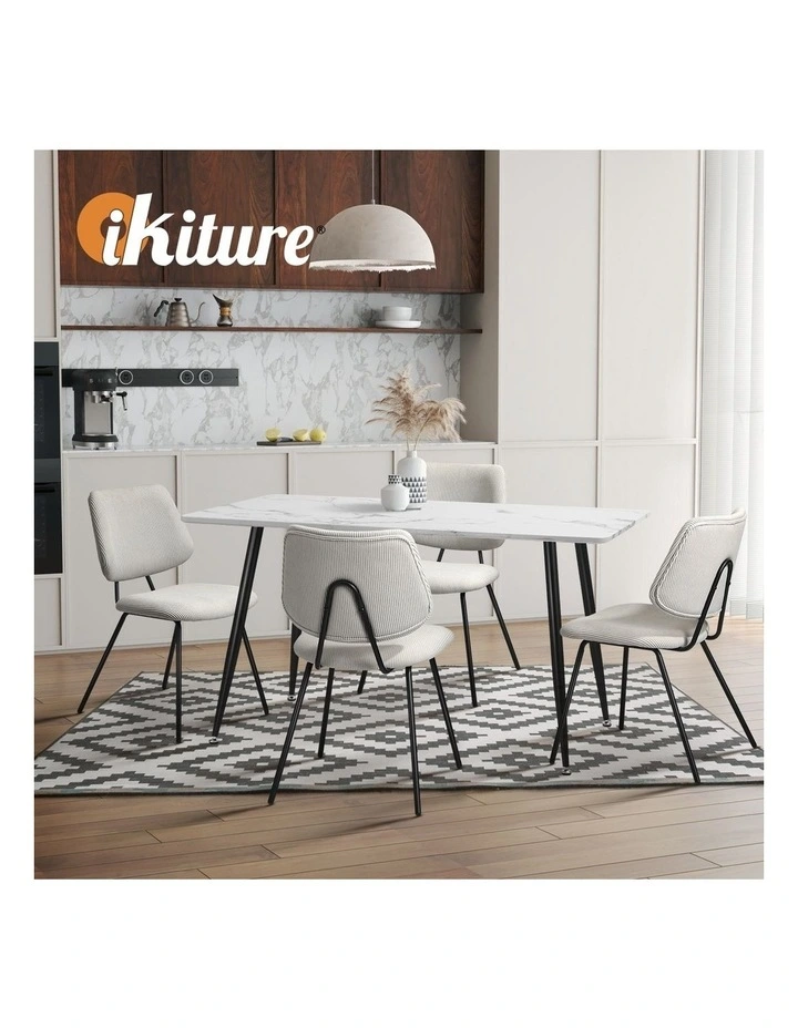 Oikiture 4x Dining Chair Vintage Retro Polyester Kitchen Padded Lounge White image 7