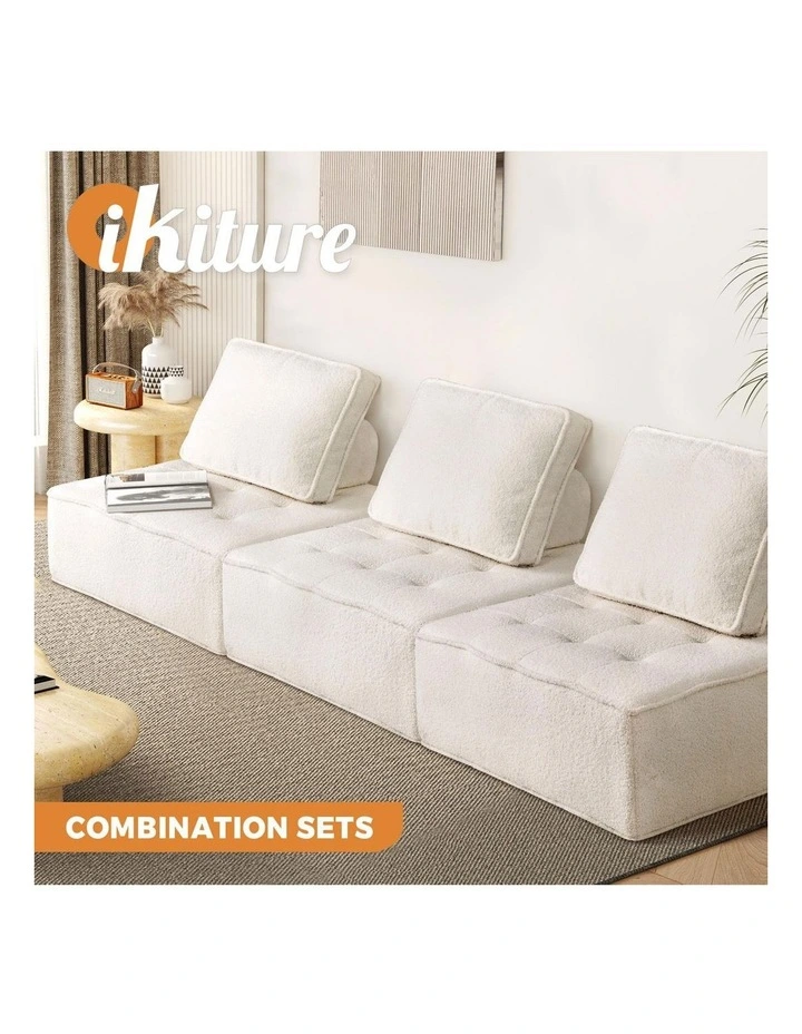 Oikiture 3PCS Modular Sofa Lounge Chair Armless TOFU Back Sherpa White image 4
