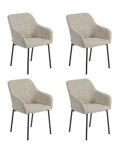 Oikiture 4x Dining Chairs Kitchen Accent Armchairs Linen Fabric Beige