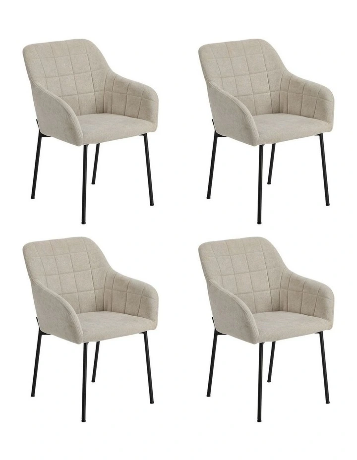 Oikiture 4x Dining Chairs Kitchen Accent Armchairs Linen Fabric Beige image 1