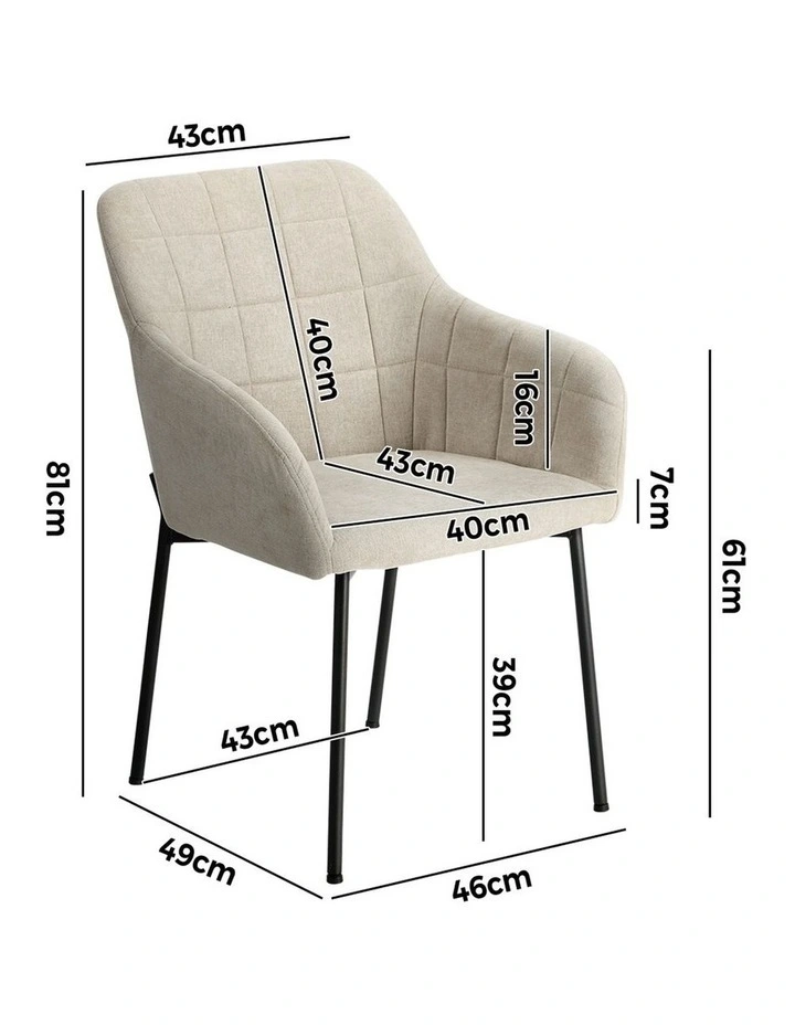 Oikiture 4x Dining Chairs Kitchen Accent Armchairs Linen Fabric Beige image 3