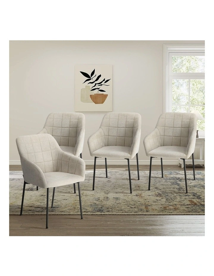 Oikiture 4x Dining Chairs Kitchen Accent Armchairs Linen Fabric Beige image 4