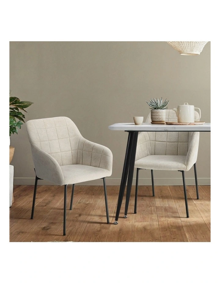 Oikiture 4x Dining Chairs Kitchen Accent Armchairs Linen Fabric Beige image 5