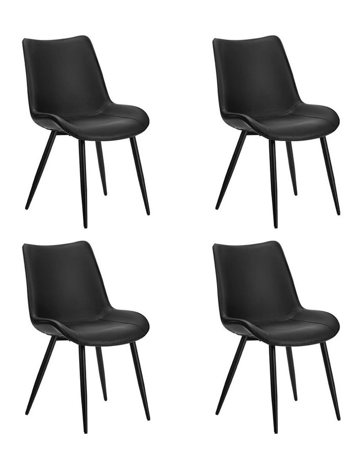Oikiture 4x Dining Chairs Kitchen Accent Chairs Upholstered PU Leather Black image 1