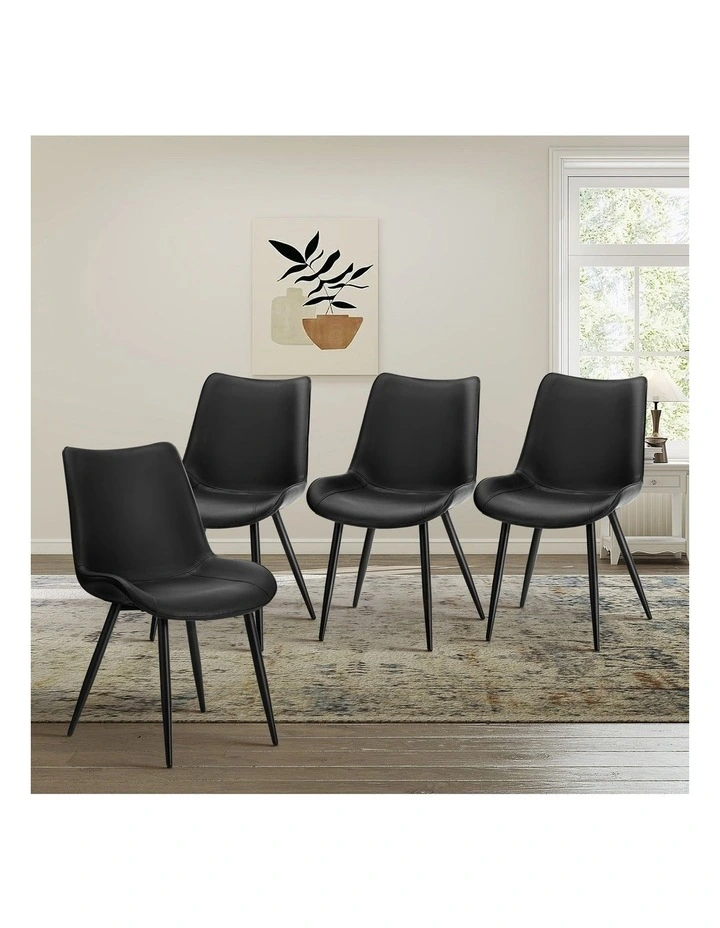 Oikiture 4x Dining Chairs Kitchen Accent Chairs Upholstered PU Leather Black image 4