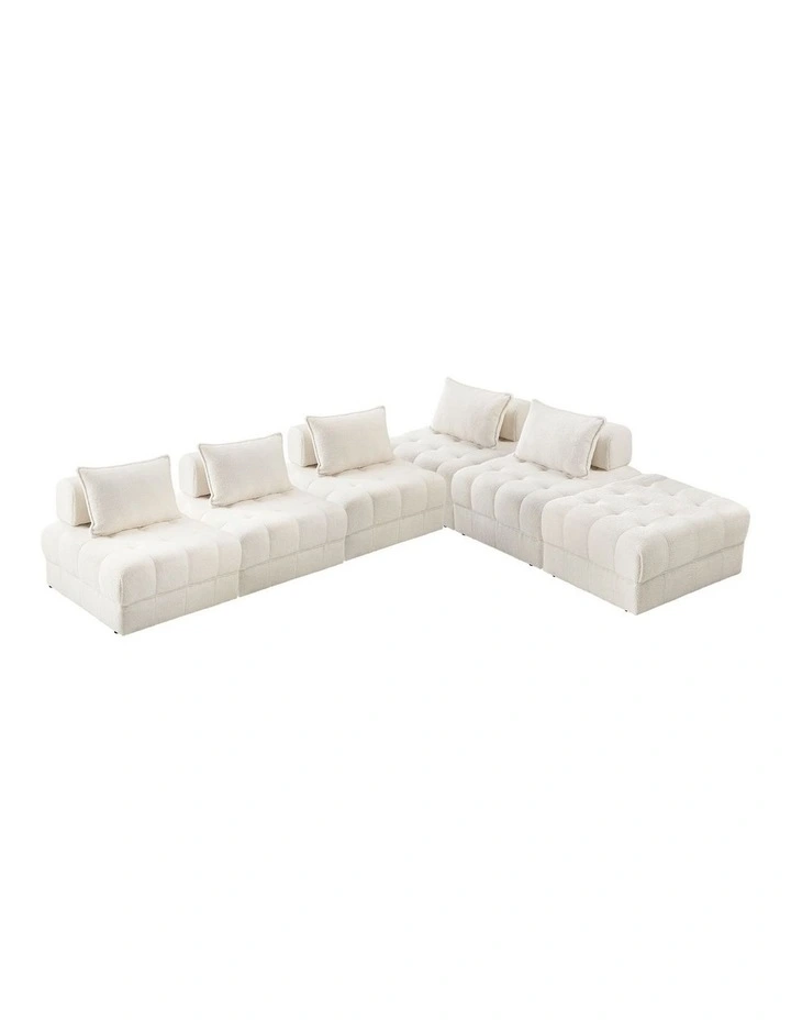 Oikiture 6 Seater Boucle Modular Sofa & Ottoman Set Armless TOFU Back White image 1